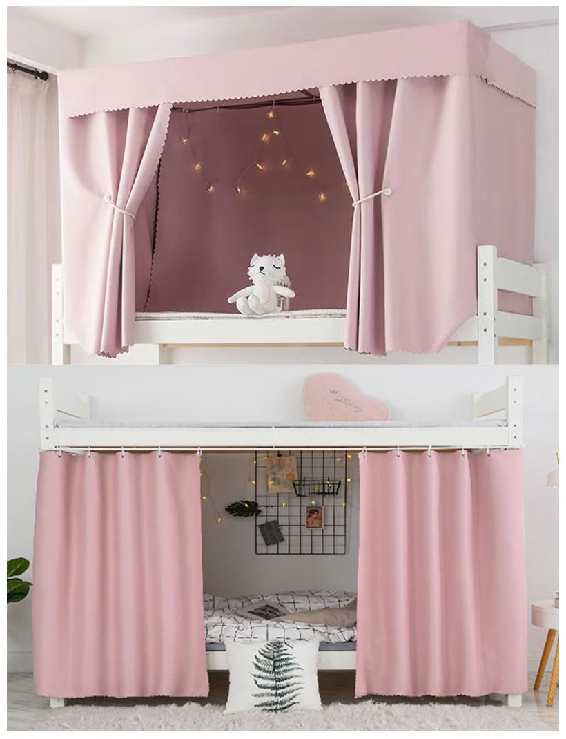 Teanea Heavy-Duty Blackout Bottom Bunk Bed Curtains Privacy Canopy Twin Size for Home Dorm, 2 Panels, Pink Teanea