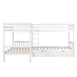 L-Shaped Bunk Bed with Drawers, Bunk Bed for 4 Twin Over Twin for Kids/Teen Wood Quad Bunk Beds Frame, White Bellemave