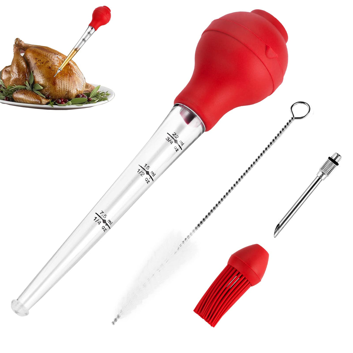 JY COOKMENT Turkey Baster with Barbecue Basting Brush, Baster Syringe for Home Baking and Roaster Turkey, Include Detachable Food Grade Silicone Bulb, Meat Injector Needle and Cleaning Brush JY COOKMENT