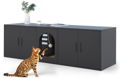 Amunrbrek Litter Box Enclosure for 2 Cats, Cat Litter Box Enclosure Furniture with Double Room, Wooden Litter Box Furniture with Cat Door, Black