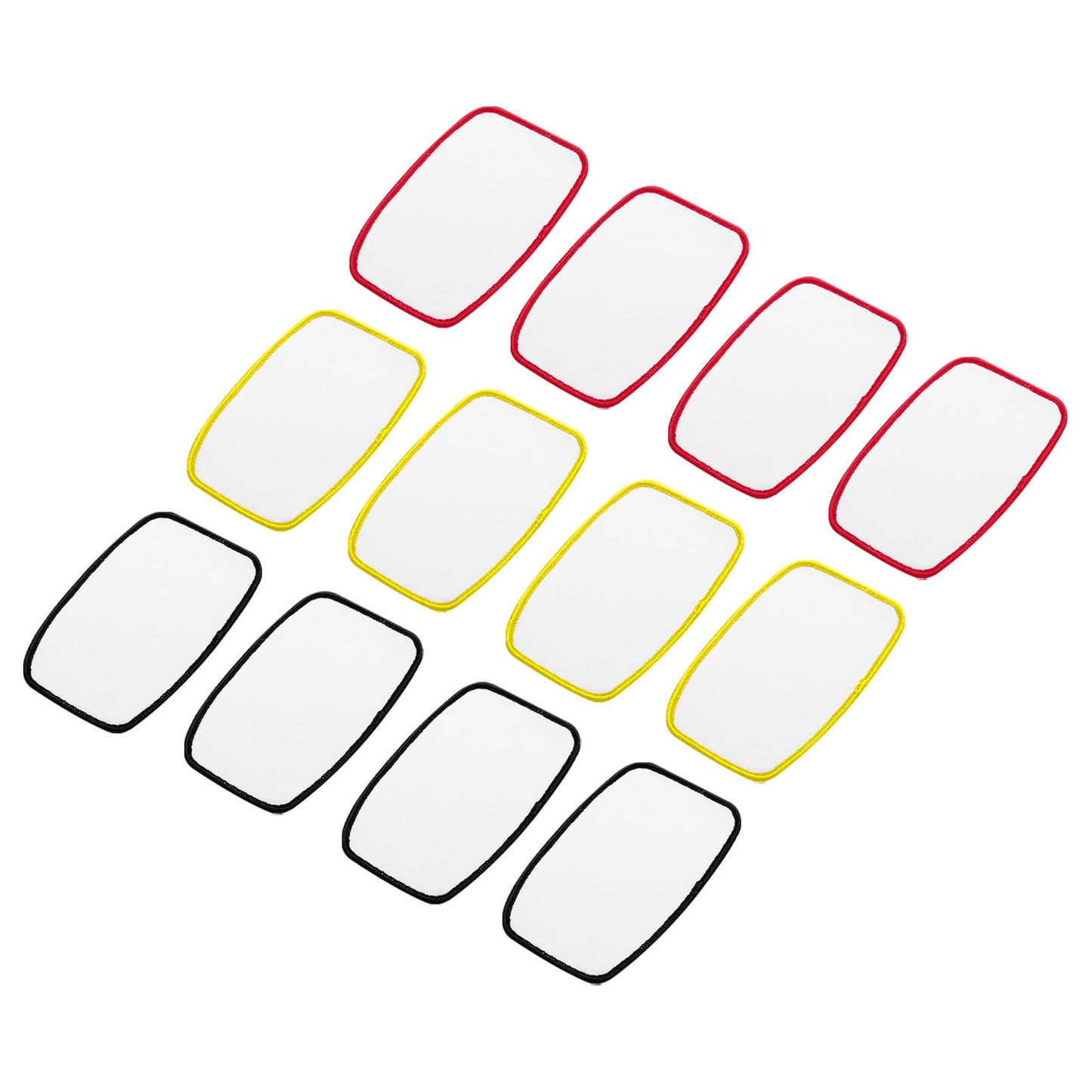 MECCANIXITY 30pcs Sublimation Patch Blank, 10x6cm/3.94x2.36 Inch Oval Rectangle Fabric Iron-on Blank Heat Transfer Repair Patch for DIY Crafts Caps Clothes, White with Black/Red/Yellow Border