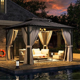 Jolydale Hardtop Gazebo 10X12ft, Outdoor Aluminum Gazebo with Galvanized Steel Double Roof, Permanent Metal Pavilion with Netting, Curtains Jolydale