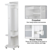 BOSTANA Jewelry Organizer, Push-Pull Jewelry Armoire Mirror with Storage Shelves Coat Rack, 360° Swivel Mirror Jewelry Cabinet Standing with Full Length Mirror, Gift Idea, White BOSTANA