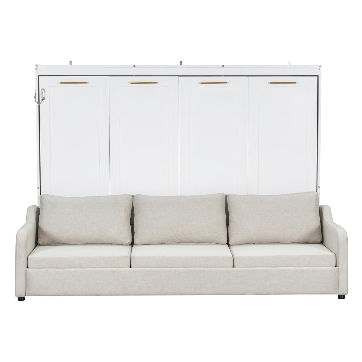 Merax Queen Size Murphy Bed with Storage Shelves and Light, Wooden Wall Bed Cabinet with Folding Sofa for Guest Room,Living Room and Bedroom Merax