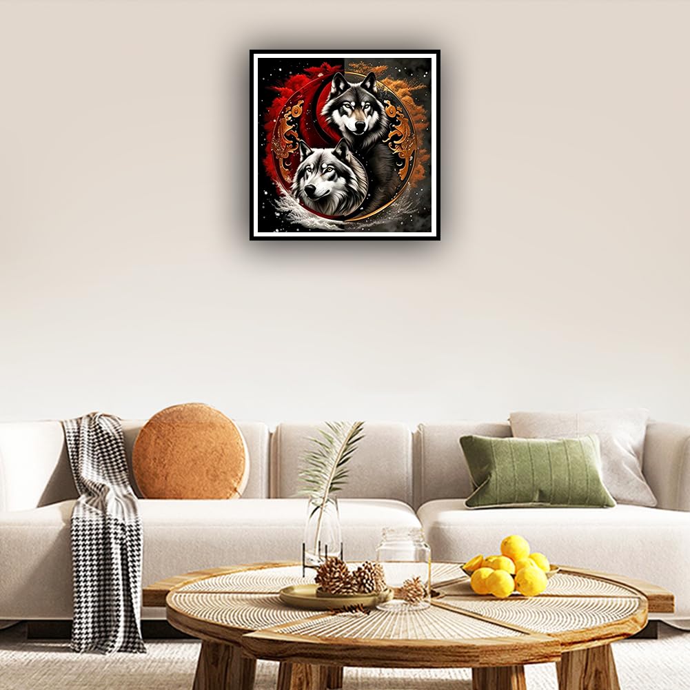 hill froeistung Wolf Diamond Art Painting Kits for Adults,Taichi Wolf Diamond Art for Beginners, 5D DIY Full Drill Round Gem Art Craft Home Wall Decor Gift 12x12 inch hill froeistung