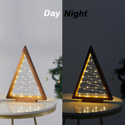 SOONOW Wood Christmas Tree with Lights, Modern Farmhouse Lighted Tabletop Christmas Tree for Home Table Fireplace Mantle Shelf Decor, Christmas Holiday Decorations Set of 2 (Large 13.3" & Small 9.8")