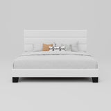 SHA CERLIN King Platform Bed Frame with Velvet Upholstered Headboard, Mattress Foundation with Strong Wooden Slats Support, No Box Spring Needed, White SHA CERLIN