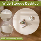 WUPDPQS Round Drum Coffee Table White Round Fluted Coffee Table Wood Circle Coffee Table Circular Pedestal Coffee Table Industrial Center Table for Farmhouse Living Room (White, 30.9 * 30.9 * 13.8") WUPDPQS