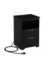 Kavonty Nightstand with Charging Station,End Table with 2 Drawers,Wooden End Table with Drawer and Opening Shelf,Side Table for Bedroom, Black Kavonty