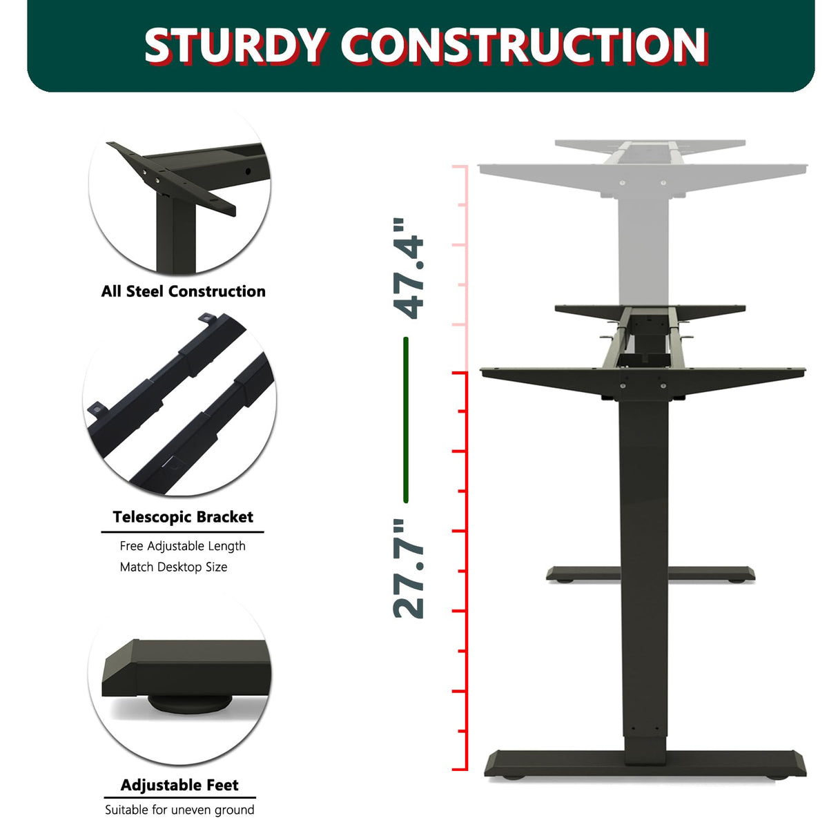 ESpefy Dual Motor Standing Desk Frame- Heavy Duty Electric Desk Legs, Adjustable Desk Base, Sit Stand Up Desk Frame with Memory Controller for 43''-70'' Desktop, Home & Office DIY Workstation ESpefy