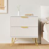 NOVAMAISON White Nightstand Set of 2, Modern Night Stand Bedside Table with 2 Storage Drawer, Bed Side End Table with Golden Handles and Legs for Bedroom, White NOVAMAISON