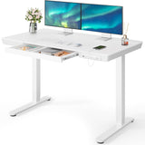 Marsail Standing Desk with Drawer, 48 x 24 inch Whole Piece Tabletop Electric Standing Desk, Height Adjustable Desk with USB Charging Ports, Sit Stand Desk with Storage for Home & Office White Marsail