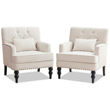 HUIMO Tufted Club Chair Set of 2,Accent Chair with Lumbar Pillow, Upholstered Button Armchair, Fabric Sofa Chairs for Bedroom, Living Room, Mid Century Modern with Studded Reading Chair(2,Beige) HUIMO