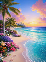 eniref Diamond Art Kits for Adults,Beach Sunset DIY 5D Round Full Drill Diamond Painting Gem Art Kits for Crafts Gift and Home Wall Decor,Flowers Coconut Trees Sea Diamond Dots Kit 12x16 Inch eniref