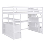 Harper & Bright Designs White Full Size Loft Bed with Integrated Desk, Shelving, and Storage Staircase Harper & Bright Designs
