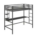 Novogratz Maxwell Grey Metal Twin Loft Bed with Integrated Desk & Shelves Novogratz