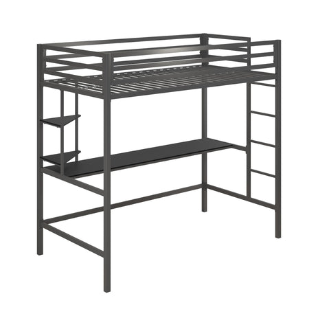 Novogratz Maxwell Grey Metal Twin Loft Bed with Integrated Desk & Shelves Novogratz