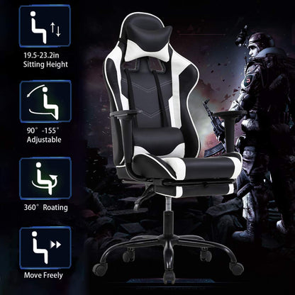 BestOffice Ergonomic Office, PC Gaming Chair Cheap Desk Chair Executive PU Leather Computer Chair Lumbar Support with Footrest Modern Task Rolling Swivel Chair for Women, Men(White)