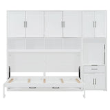Harper & Bright Designs Twin Size Murphy Bed, Wooden Twin Wall Bed Frame with Closet, Drawers & Desk, White Harper & Bright Designs