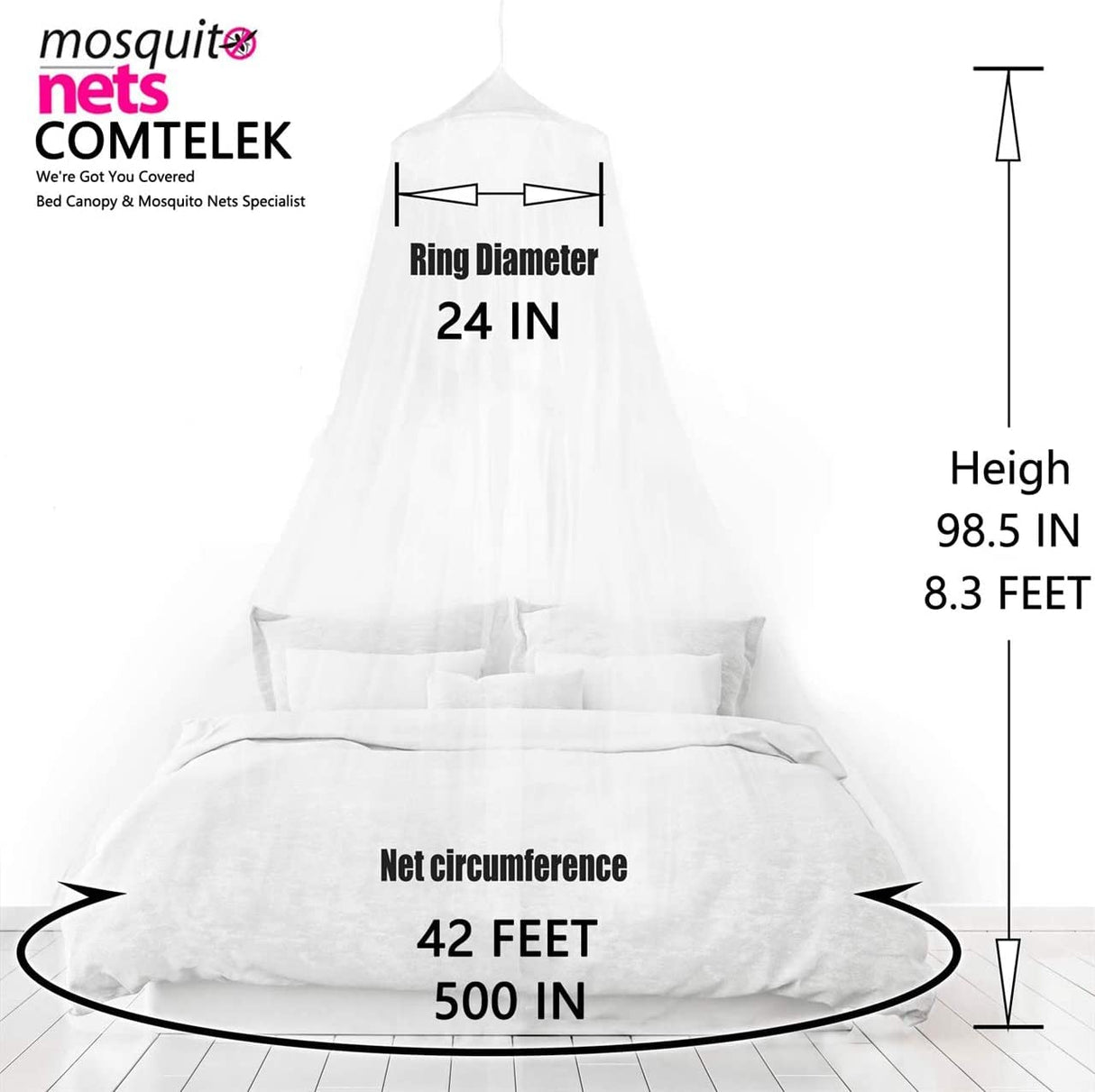 Mosquito Net Bed Canopy for Girls,King Canopy Bed Curtains Full Queen Size from Ceiling,Dome Mosquito Netting Bed Tent Twin Girls Princess Canopy Bed White Decor for Baby Crib,Kid Bed and Adult Beds Comtelek