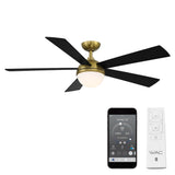 WAC Smart Fans Eclipse Indoor and Outdoor 5-Blade Smart Home Ceiling Fan 54in Satin Brass Matte Black with 3000K LED Light Kit and Remote Control works with Alexa and iOS or Android App WAC Lighting