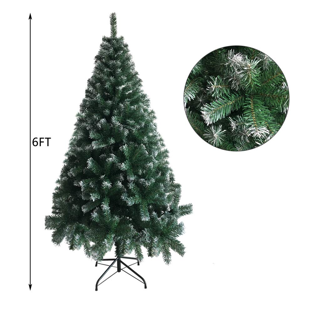 Karl home 6ft Green Partial Flocked Artificial Christmas Tree, Classic Spruce Tree with Sturdy Metal Stand for Home, Office, Party Festival Holiday Decoration,812 PVC Branch