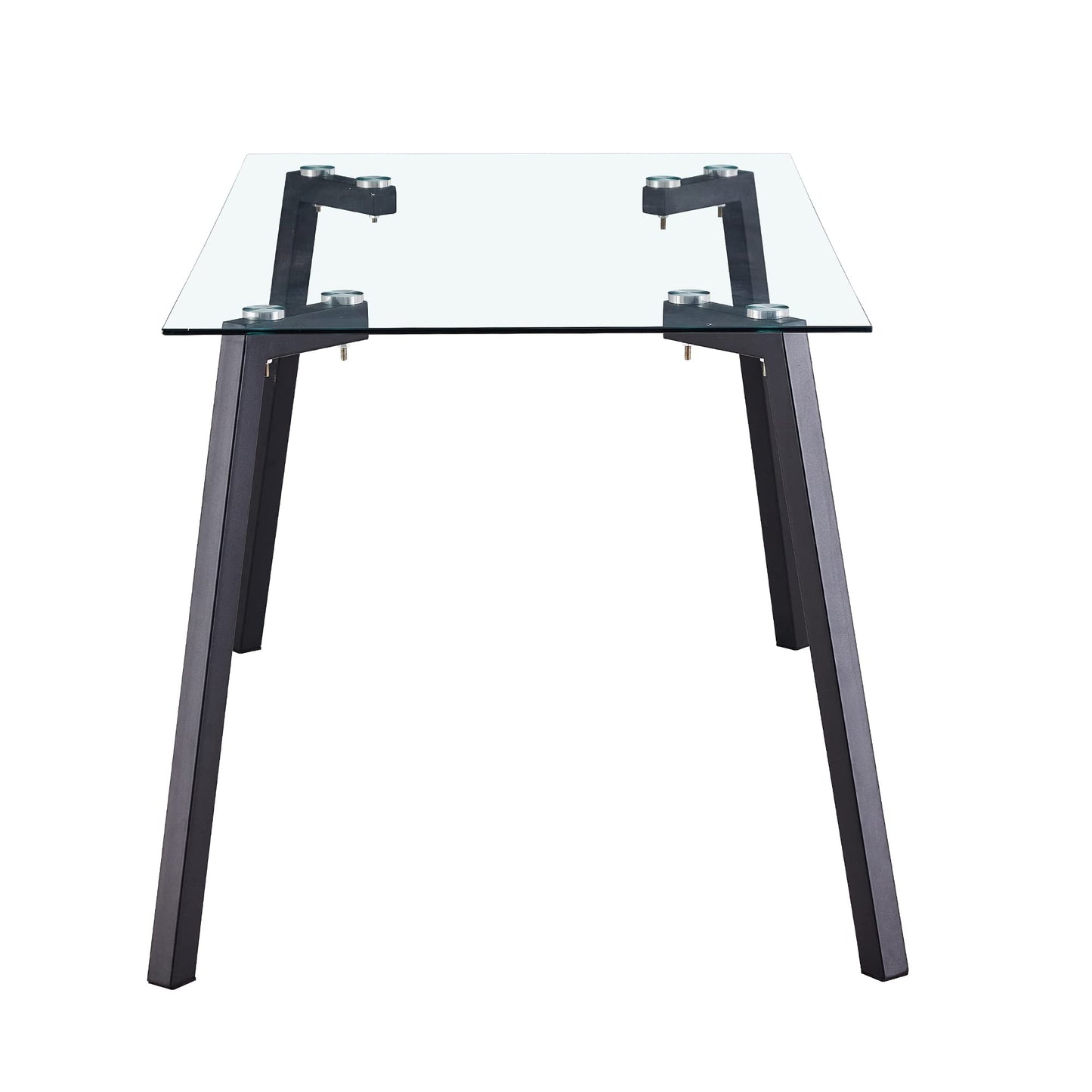 Acosure 51" Modern Glass Table with Rectangular Tempered Tabletop,Dinner Desk Set for 4-6 People W/Black Coated Plating Metal Legs,for Home,Kitchen,Dining Room,Office, Clear Finish