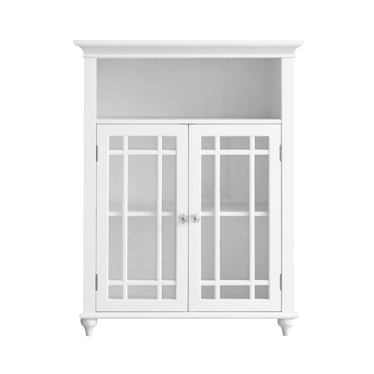 Teamson Home Neal Wooden Freestanding Floor Cabinet with 1 Adjustable Shelf 3 Storage Spaces 2 Glass Doors and 2 Clear Knobs, White Teamson Home