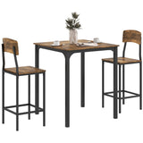 HOMCOM Industrial 3-Piece Counter Height Bar Table Set with Stools in Rustic Brown and Black HOMCOM