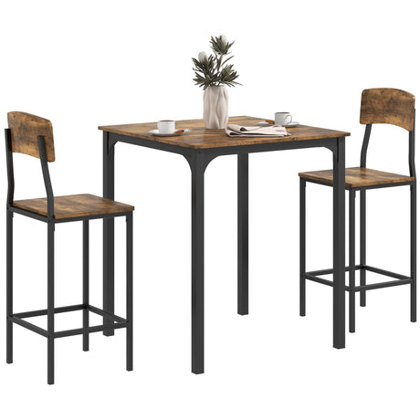 HOMCOM Industrial 3-Piece Counter Height Bar Table Set with Stools in Rustic Brown and Black HOMCOM