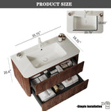 36" Bathroom Vanity with Sink, Modern Floating Vanity with 2 Push Close Soft Close Drawer, Ceramic Basin with Sink Hole Cover and Drain, Oak & Plywood-Bruges, Retro Walnut RAINLUX