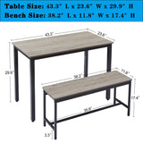 HomJoones 43.3in 3-Piece Bench Style Dining Furniture Set, 4-Person Space-Saving Dinette for Kitchen, Dining Room w/ 2 Benches, Table (Grey) HomJoones