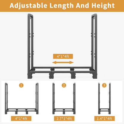 Mr IRONSTONE 4ft Firewood Rack Outdoor Indoor, Upgraded Heavy Duty Adjustable Fire Wood Rack Holds Up to 2600lbs, Fireplace Log Holder Wood Storage - WoodArtSupply