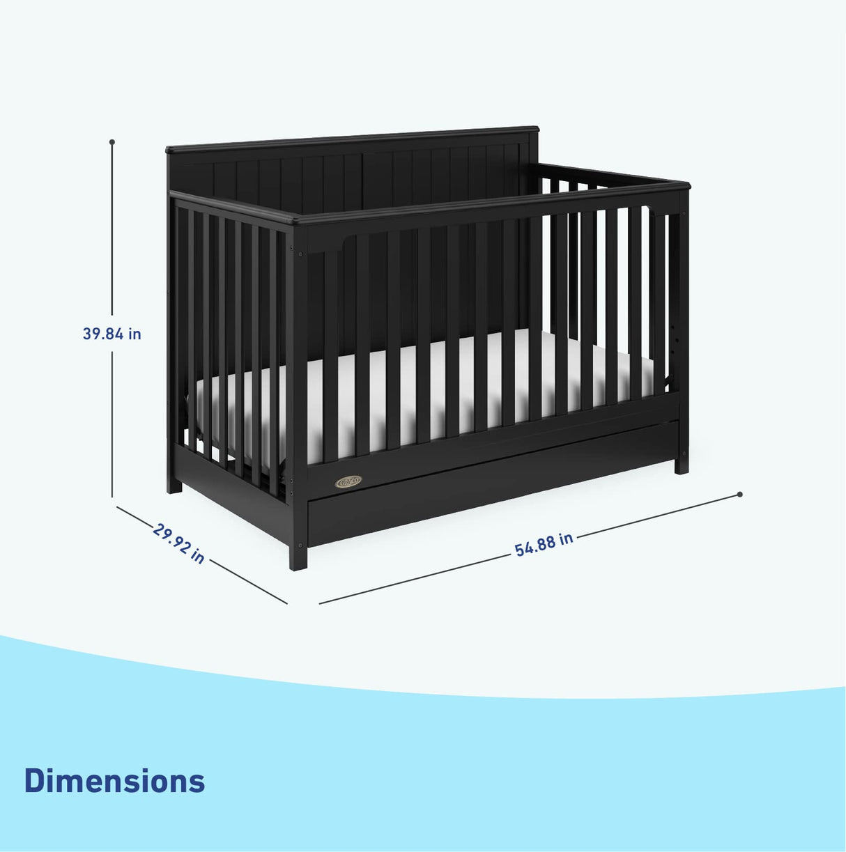 Graco Hadley 5-in-1 Convertible Crib with Drawer (Black) – Combo, Includes Full-Size Nursery Storage, Converts from Baby Crib to Toddler Bed, Daybed Graco