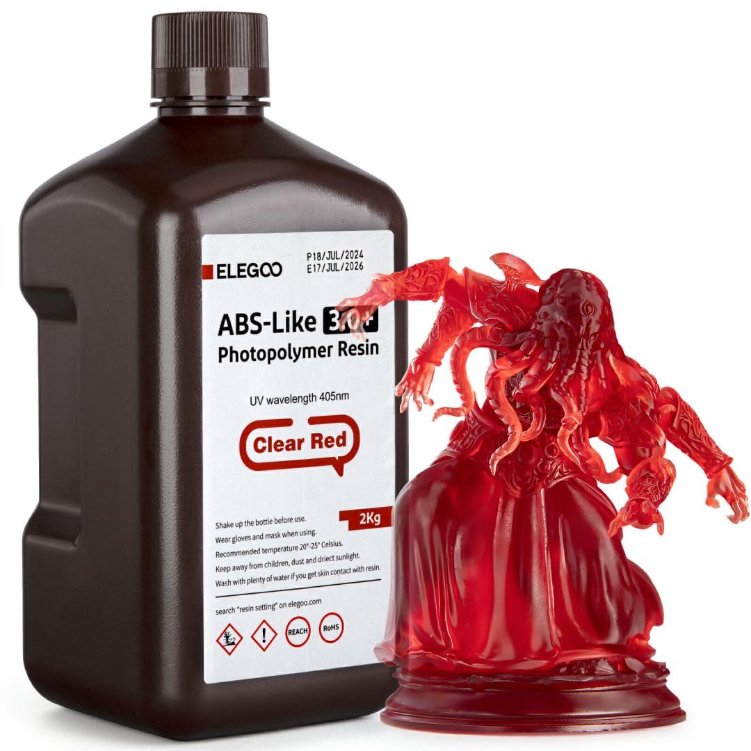 ELEGOO ABS-Like Resin 3.0+, Upgraded 3D Printer Photopolymer Resin, Higher Heat-Resistance Fast Curing High Precision Non-Brittle, Clear Red 2000g