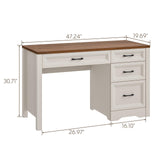 Vabches Farmhouse Executive Desk with Storage and Ample File Drawer, Rustic Large Home Writing Desk for Bedroom, White Vabches