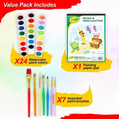 Watercolor Paint Set – 24 Watercolor Paint, 50 Sheets Water Color Paper Pad, 7 PaintBrushes for Kids – Complete Water Color Painting Kids Supplies Set The Mega Deals