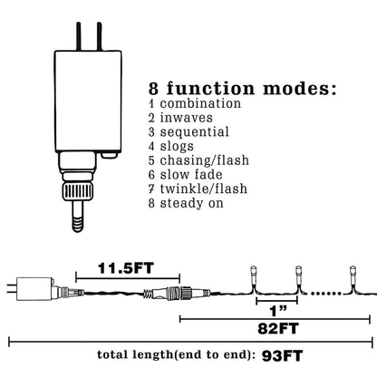 Dazzle Bright Warm White Christmas String Lights, 82ft 1000 LED Waterproof Green Wire Fairy Lights with 8 Modes, Outdoor Lights for Xmas Tree Holiday Wedding Party Christmas Decorations
