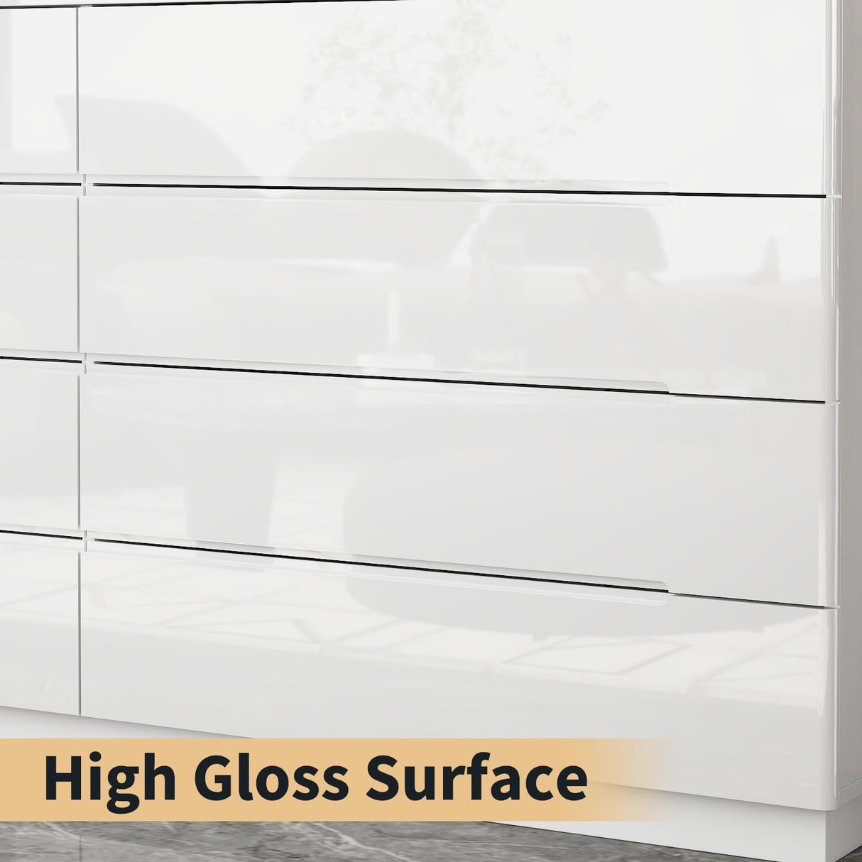 WOODTIME Modern 8 Drawer Dresser with LED Lights and Glossy Surface, 63" Large Dressers & Chests of Drawers Storage Tower Organizer for Bedroom, White WOODTIME