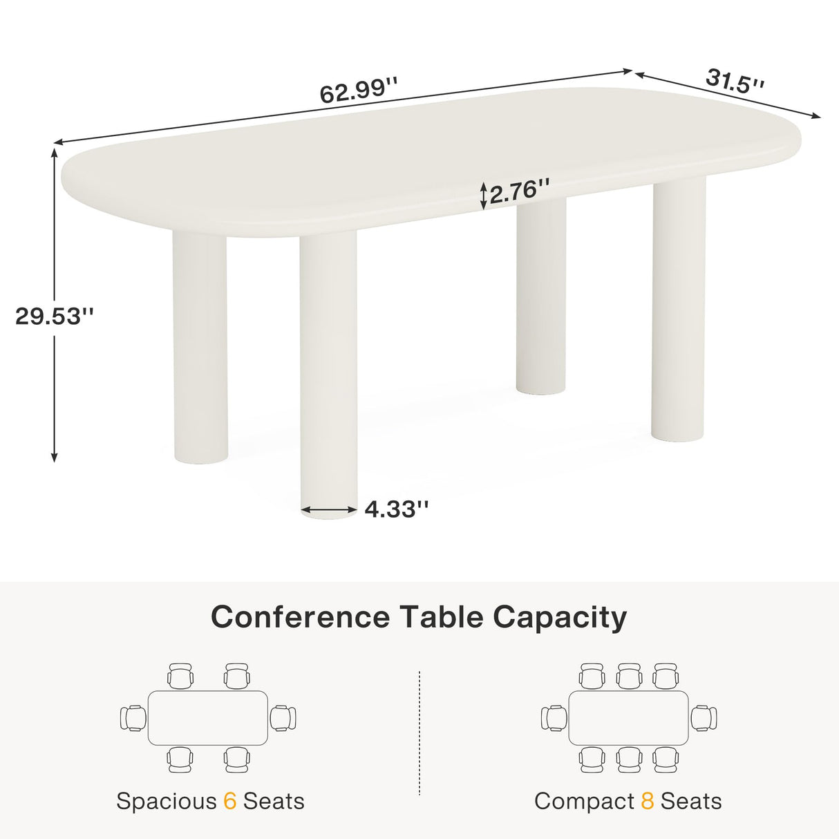 Tribesigns Conference Table, 63 Inches Modern Meeting Seminar Table for 6 People, Cream White Oval Training Table Boardroom Desk for Conference Room Tribesigns