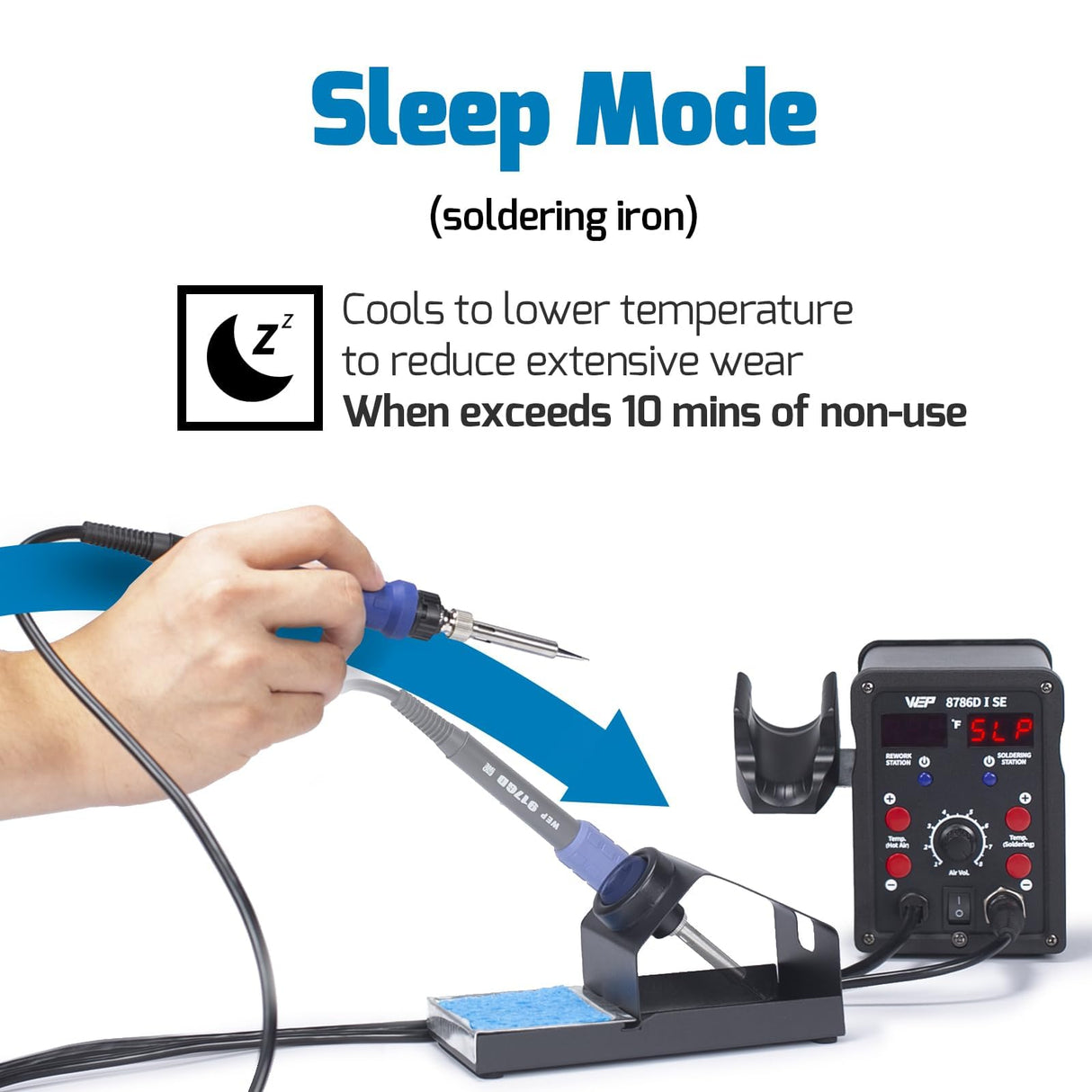 WEP 8786D-I SE Hot Air Soldering Iron Station Kit 2-IN-1 for Rework, Desoldering with Lead-Free Solder Wire, 5 Soldering Tips, 3 Hot Air Nozzles,Tweezers, Desoldering Pump WEP