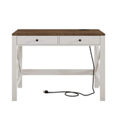 ChooChoo Farmhouse Desk with USB Charging Ports and Power Outlets, 39" Computer Desk with Drawers, Small Study Writing Table with Stable X Frame for Home Office ChooChoo