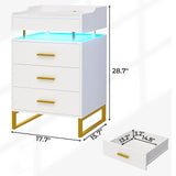 BTHFST LED Nightstand Set of 2 with Charging Station, Large Night Stand with 3 Drawers and 1 Pull-Out Tray, Modern Bedside Table with LED Lights, End Side Table with Storage, White and Gold BTHFST