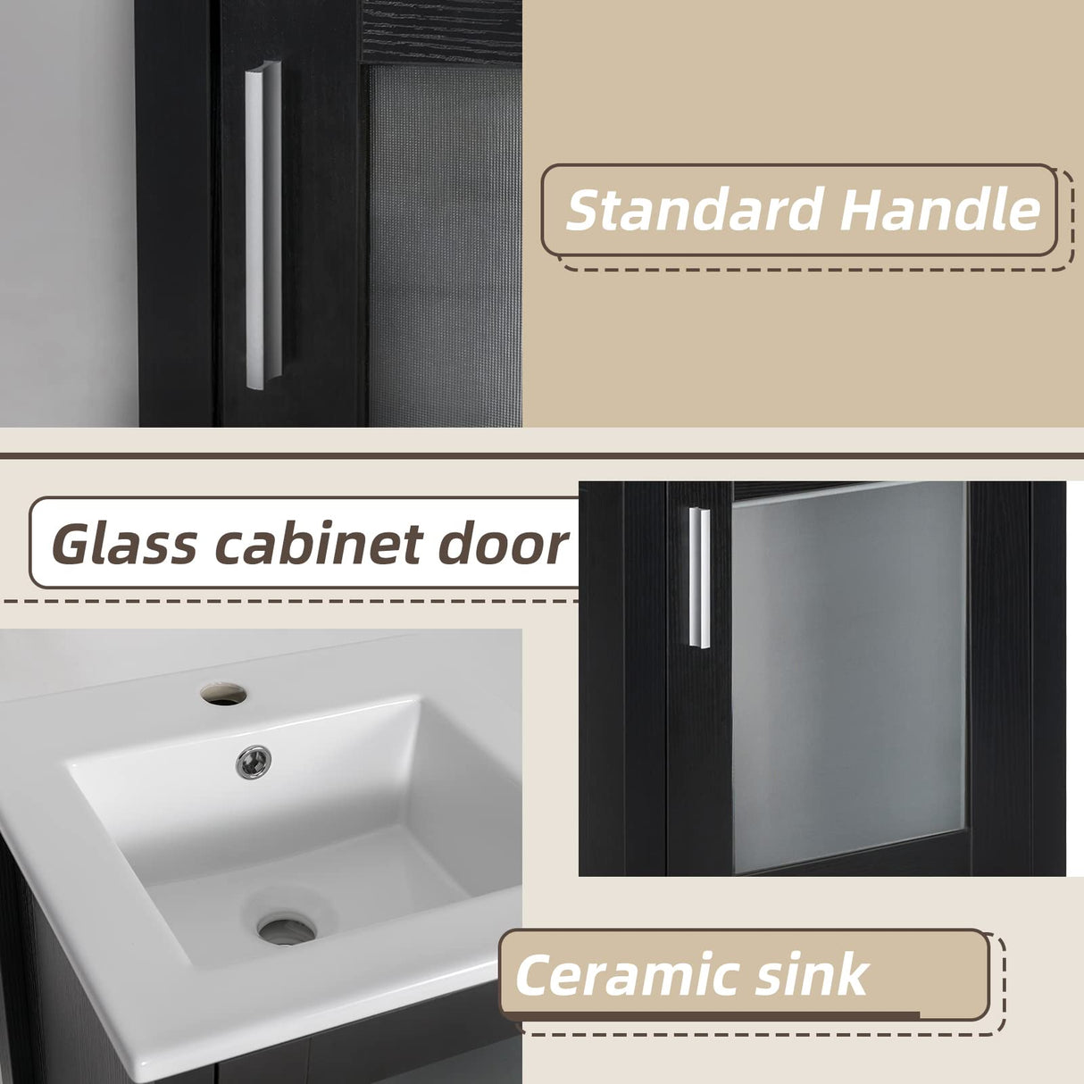 UEV 16" Modern Bathroom Vanity Set, Small Bathroom Vanity with Ceramic Basin, with One Door and Two Drawers, Minimalist Bathroom Vanity (Without Faucet) UEV