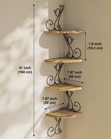 Alsonerbay Wall Mount Corner Shelves 4 Tier Floating Corner Storage Wood Shelves Decorative Rustic Radial Shelf in Cat Shape Carbonized Black Alsonerbay