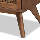 Baxton Studio Barrett Mid-Century Modern Walnut Brown Finished Wood and Synthetic Rattan 6-Drawer Dresser Baxton Studio