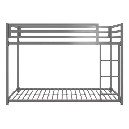 DHP Miles Silver Low Metal Bunk Bed Frame for Kids - Twin Over Twin with Built-in Ladder and High Guardrails - WoodArtSupply