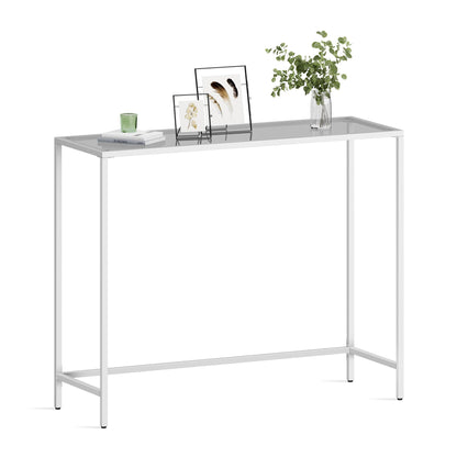 VASAGLE Entryway Table, Console Table, Tempered Glass Tabletop, Modern Sofa Table, Easy Assembly, with Adjustable Feet, for Living Room, Entryway, Pearl White and Slate Gray ULGT026W01