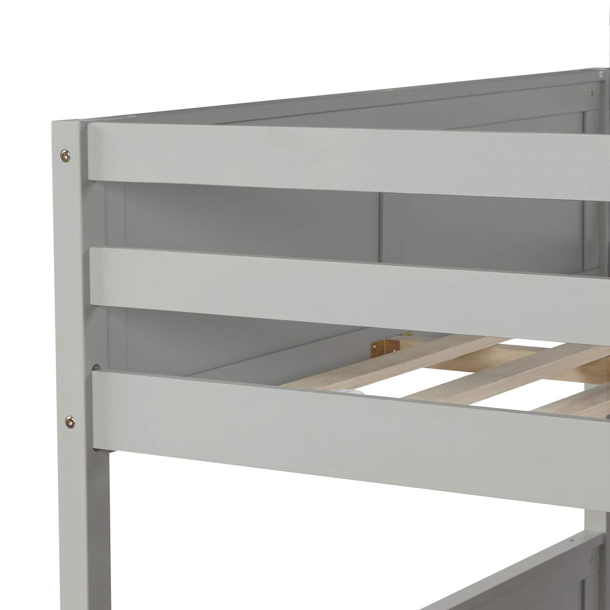 KLMM Full Over Full Bunk Bed with Trundle, Solid Wood Bunk Bed with Ladder and Safety Guard Rail, Can Accommodate 5 Person, Apply to Bedroom/Dormitory (Gray) KLMM