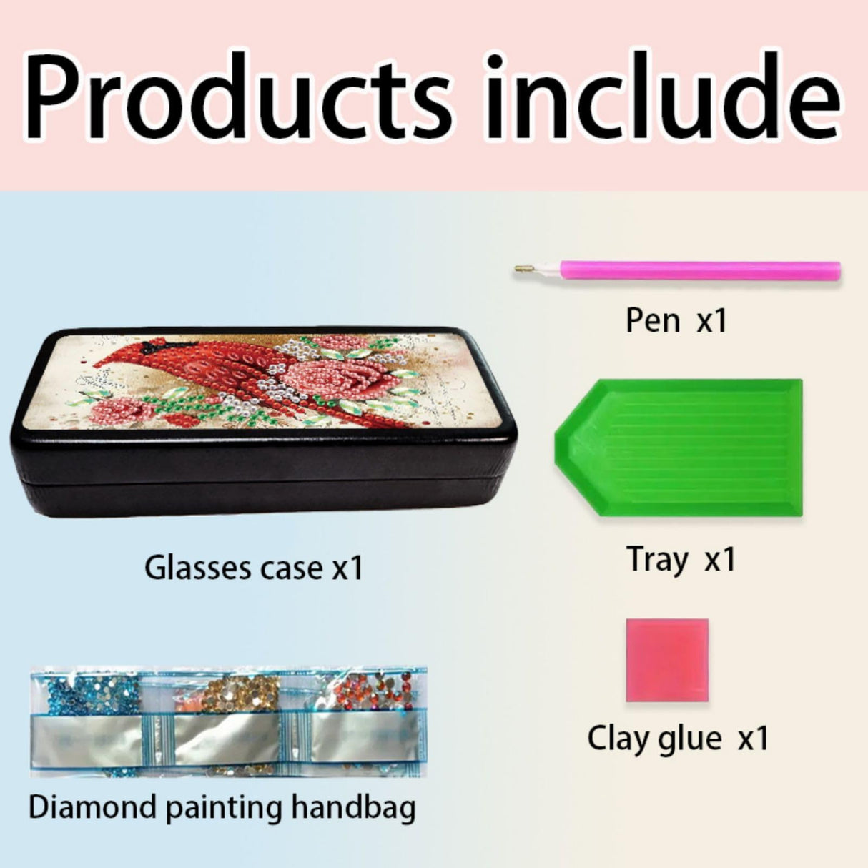 DIY Diamond Art Painting Portable Eyeglasses Case, Anti-Stress Retro Sunglasses Glasses Storage Box Eyeglass Safety Pouch Box-Cardinal-1 WoodArtSupply